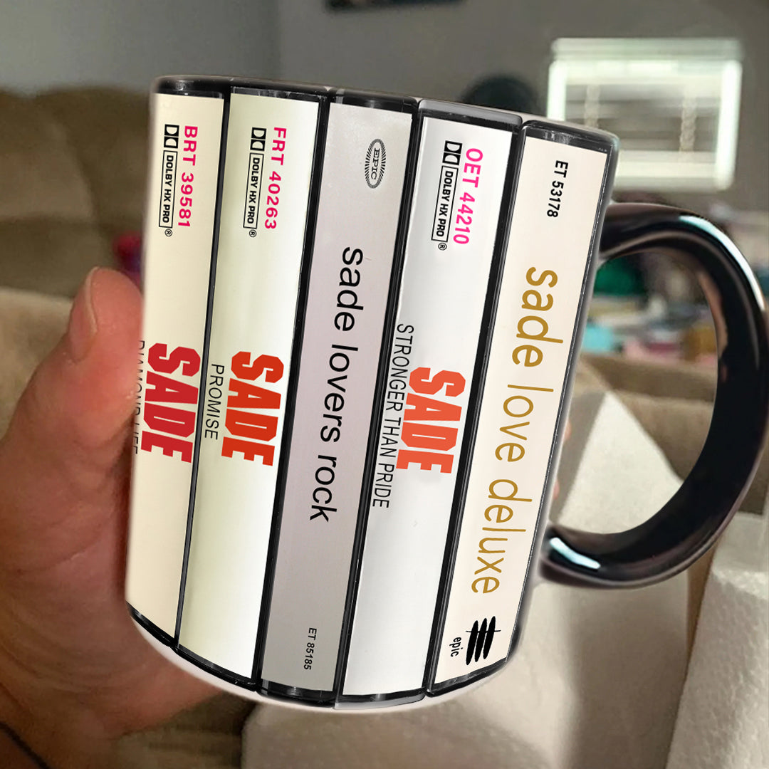 Sade Albums Cassette Collection Retro Accent Edge-to-Edge Printed Mug