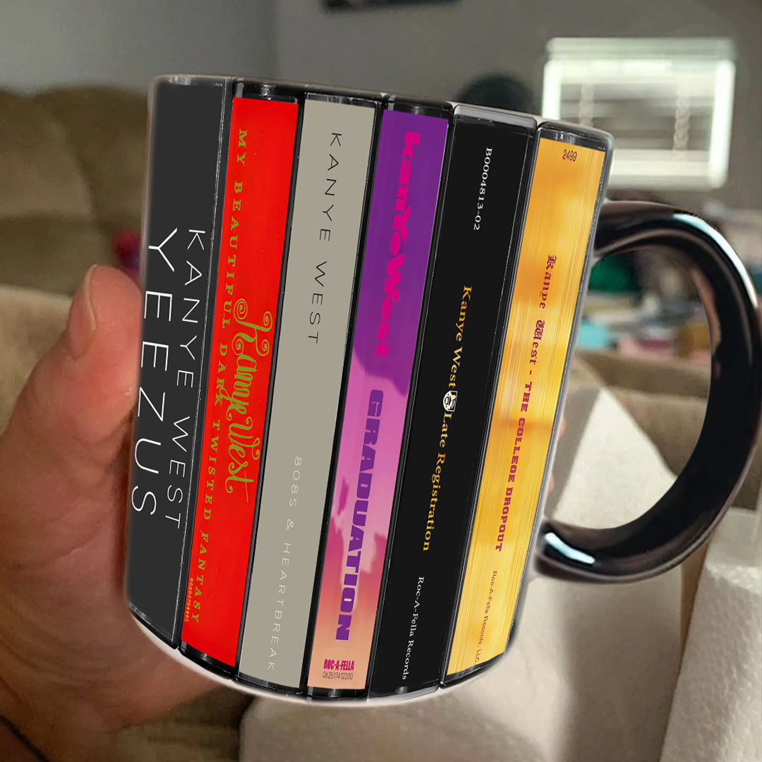 Kanye Wests Albums Cassette Collection Retro Accent Mug