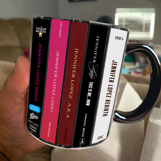 Jennifer Lopez Albums Cassette Collection Retro Accent Edge-to-Edge Printed Mug