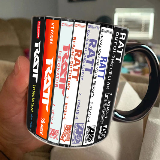 Ratt Albums Cassette Collection Retro Accent Edge-to-Edge Printed Mug