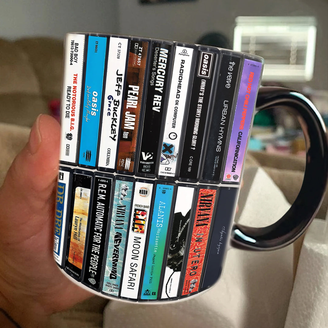 90s Music Albums Cassette Collection Retro Accent Edge-to-Edge Printed Mug