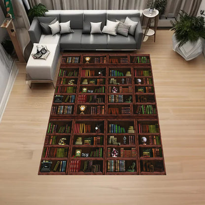 Books Retro Shelf, Library Room Rug for Bookaholics