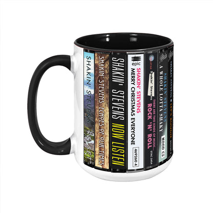 Shakin' Stevens Albums Cassette Collection Retro Accent Edge-to-Edge Printed Mug