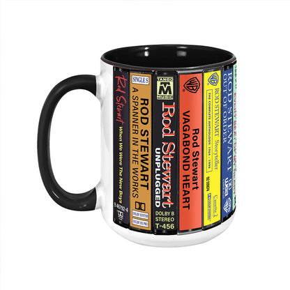 Rod Stewart Albums Cassette Collection Retro Accent Edge-to-Edge Printed Mug