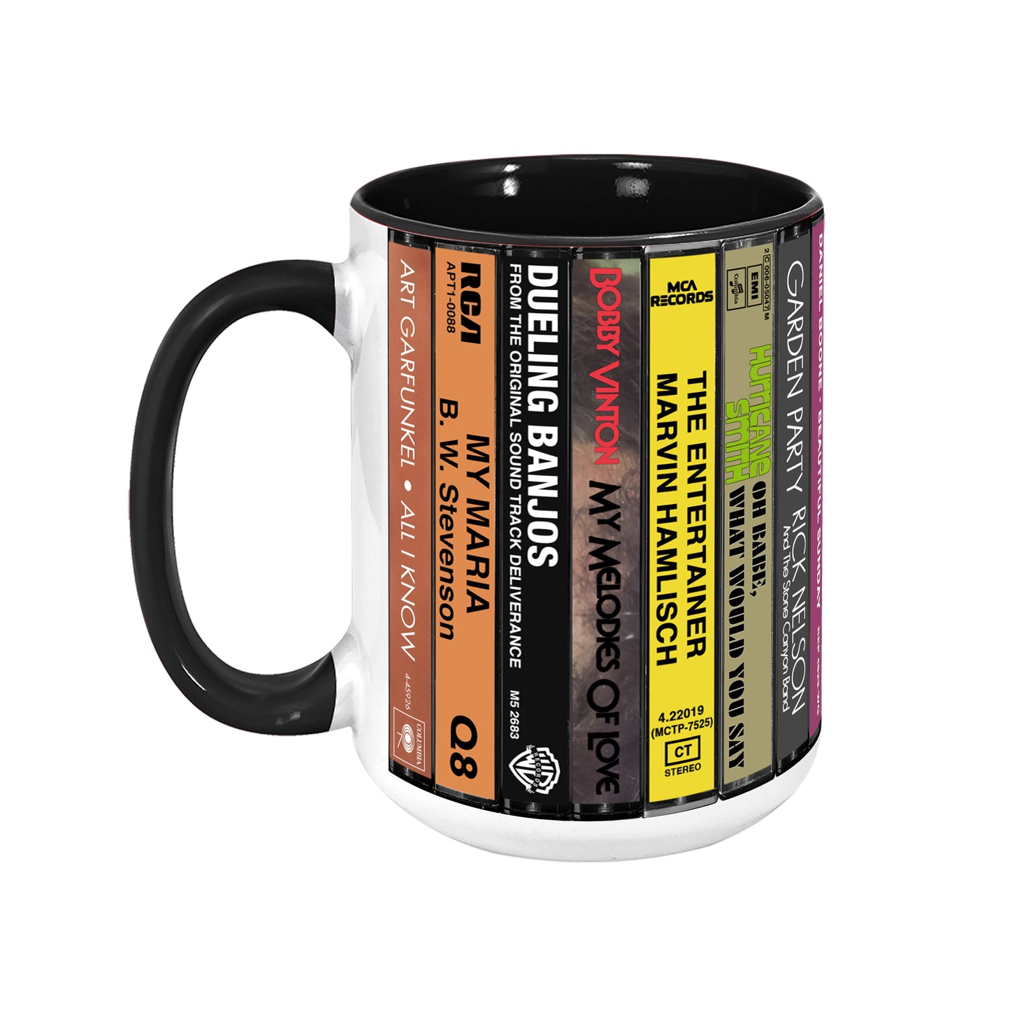 70s Pop Songs Albums Cassette Collection Retro Accent Edge-to-Edge Printed Mug - Volume 2
