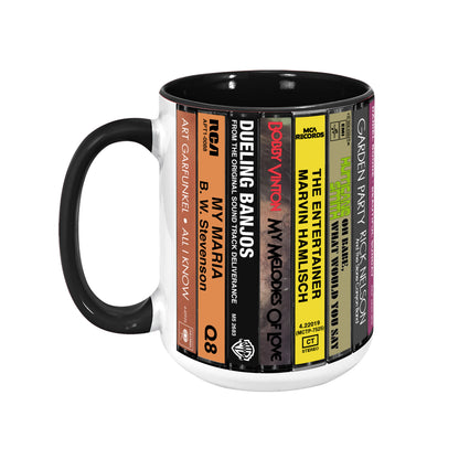70s Pop Songs Albums Cassette Collection Retro Accent Edge-to-Edge Printed Mug - Volume 2