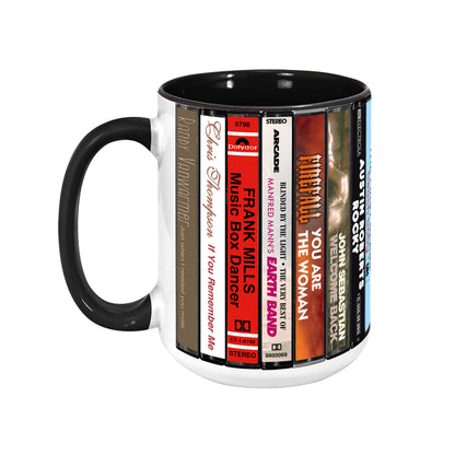 70s Pop Songs Albums Cassette Collection Retro Accent Edge-to-Edge Printed Mug - Volume 1