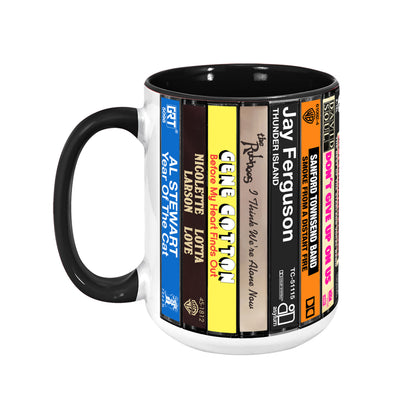 70s Pop Songs Albums Cassette Collection Retro Accent Edge-to-Edge Printed Mug - Volume 4