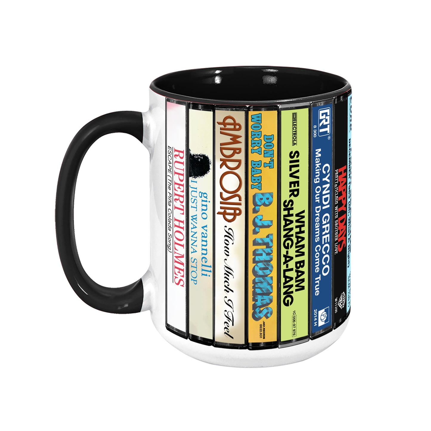 70s Pop Songs Albums Cassette Collection Retro Accent Edge-to-Edge Printed Mug - Volume 3