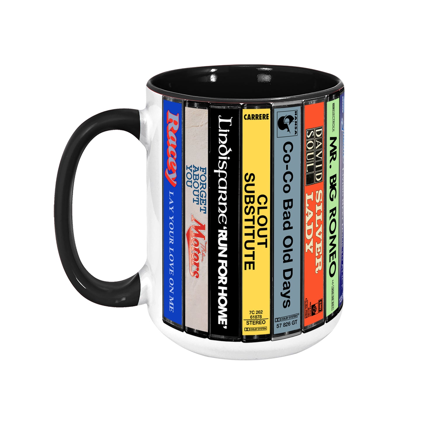 UK Pop Hits Late 70s Albums Cassette Collection Retro Accent Edge-to-Edge Printed Mug