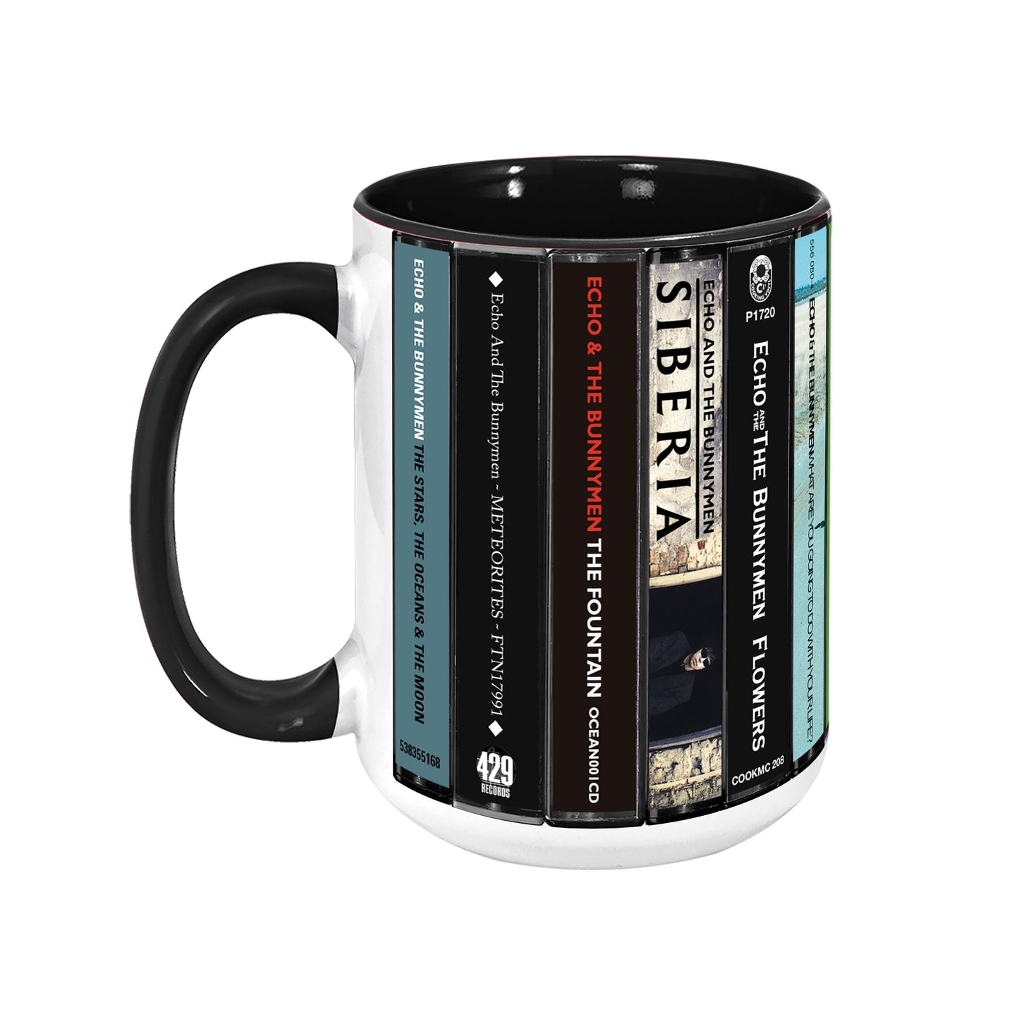 Echo & The Bunnymen Albums Cassette Collection Retro Accent Edge-to-Edge Printed Mug
