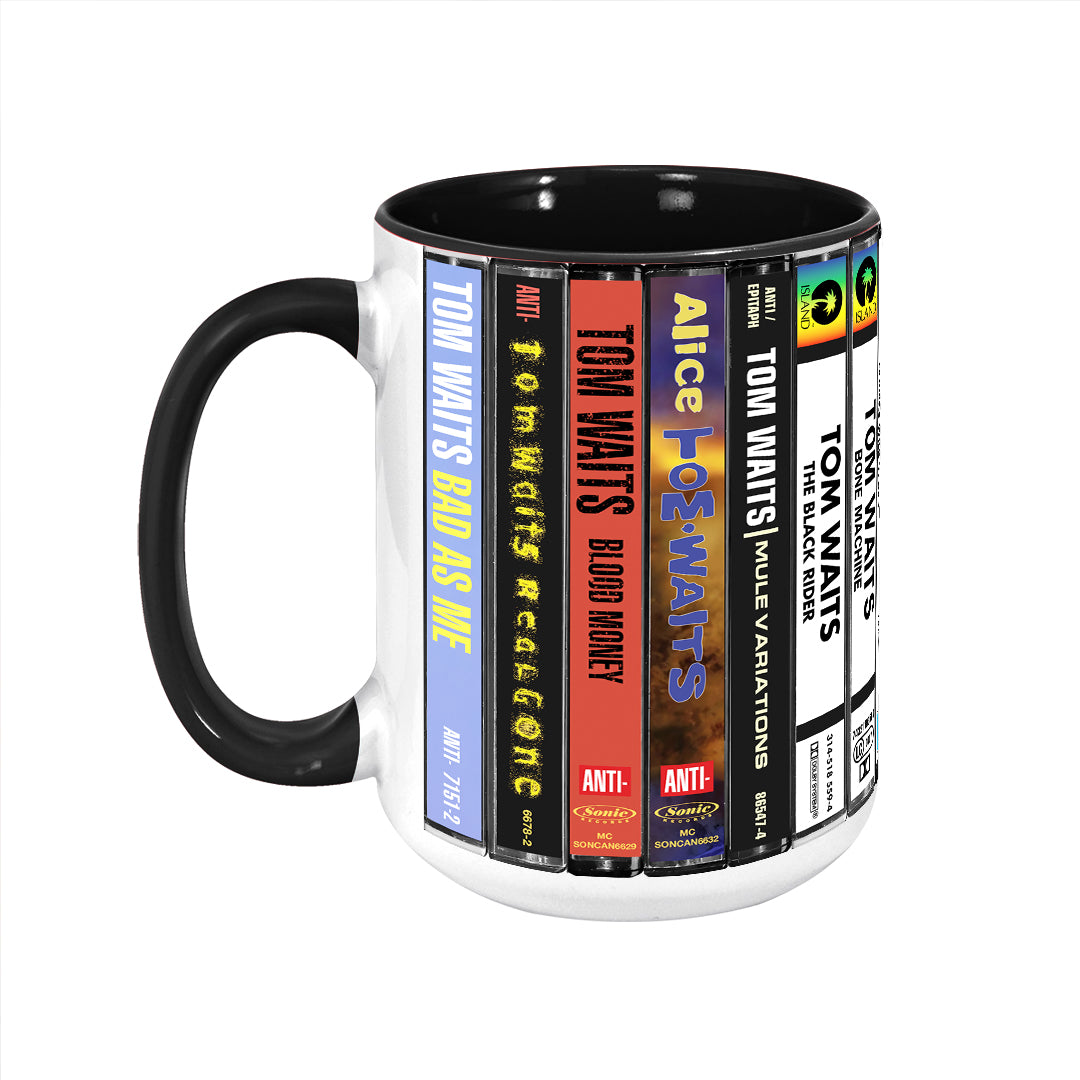 Tom Waits Albums Cassette Collection Retro Accent Edge-to-Edge Printed Mug