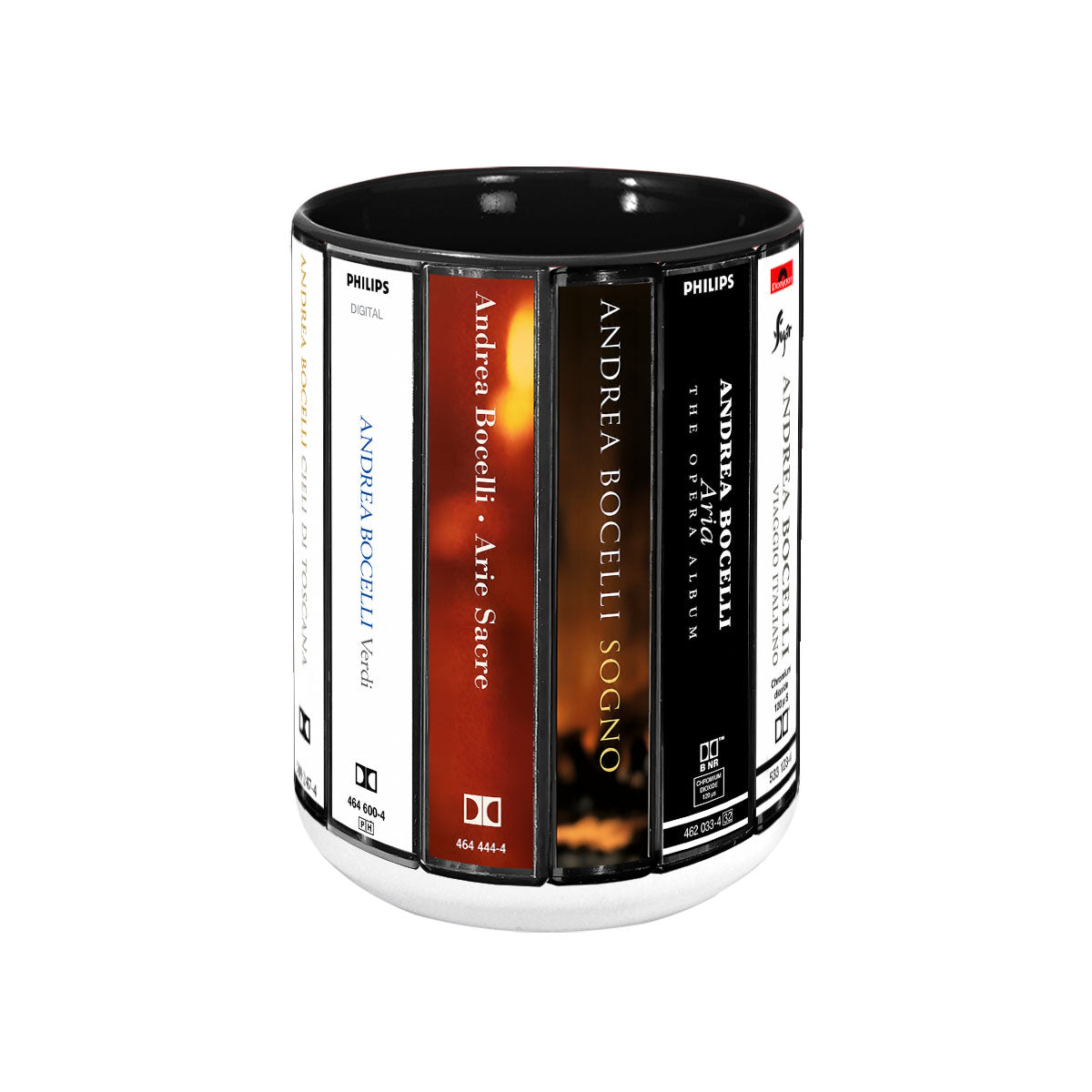 Andrea Bocelli Albums Cassette Collection Retro Accent Mug