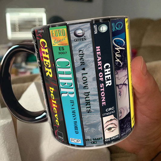 Cher Albums Cassette Collection Retro Accent Edge-to-Edge Printed Mug