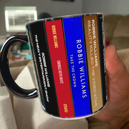 Robbie Williams Albums Cassette Collection Retro Accent Edge-to-Edge Printed Mug