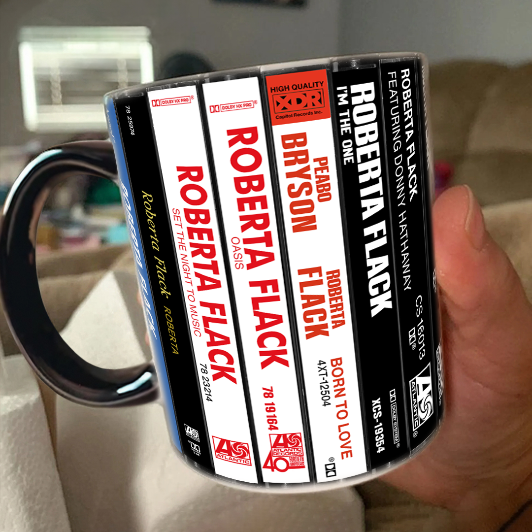 Roberta Flack Albums Cassette Collection Retro Accent Edge-to-Edge Printed Mug