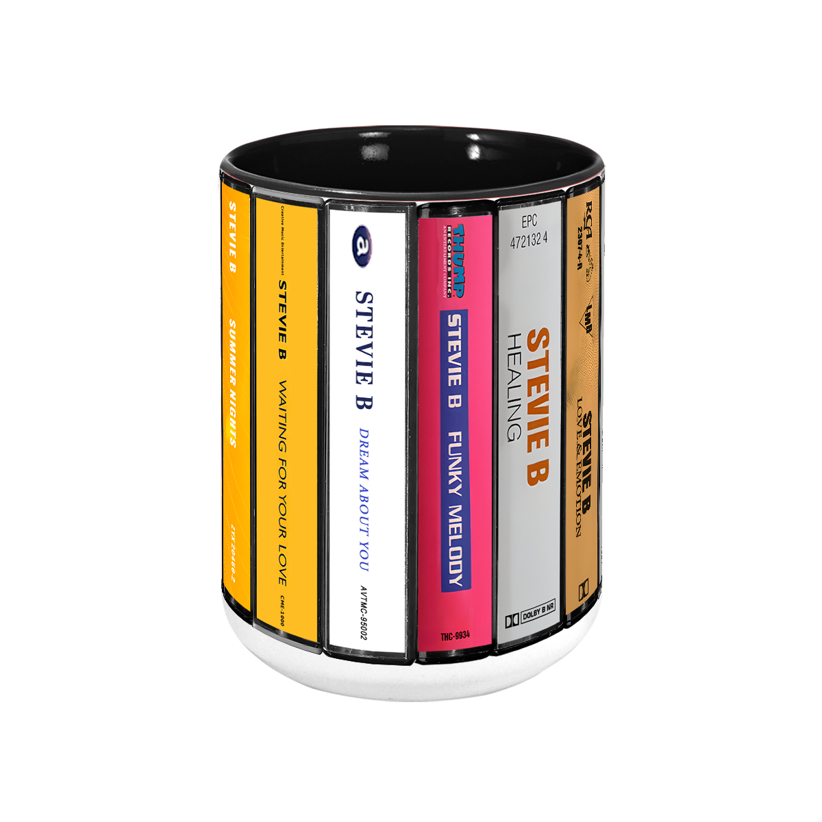 Stevie B Albums Cassette Collection Retro Accent Mug