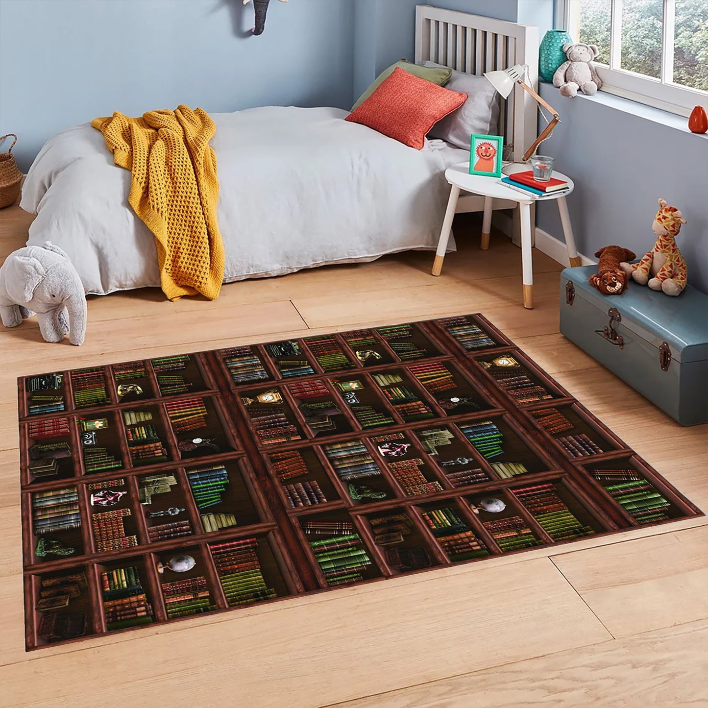 Books Retro Shelf, Library Room Rug for Bookaholics