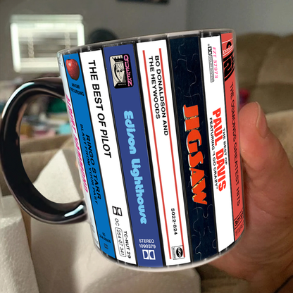 70s POP Albums Cassette Collection Retro Accent Edge-to-Edge Printed Mug