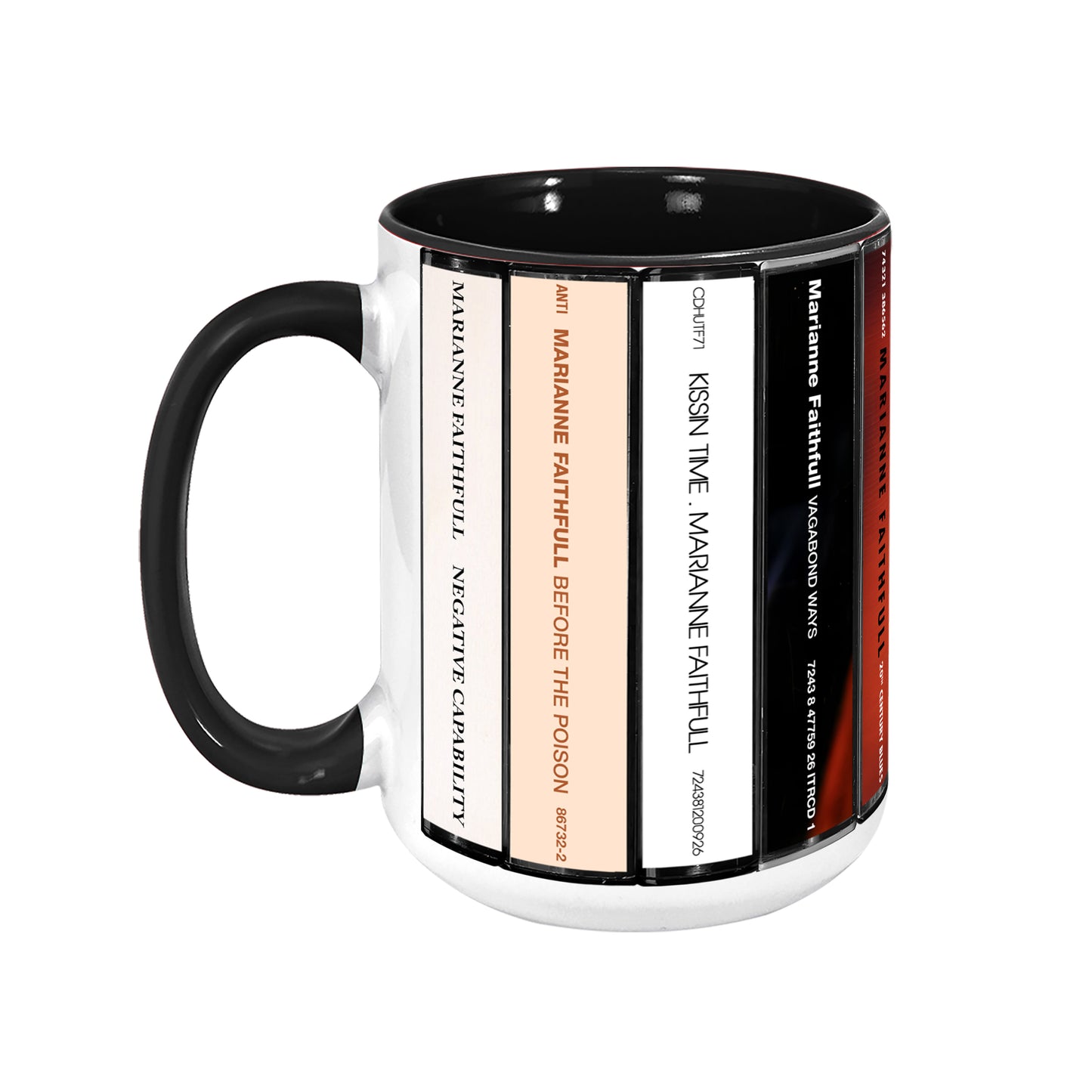 Marianne Faithfull Albums Cassette Collection Retro Accent Edge-to-Edge Printed Mug