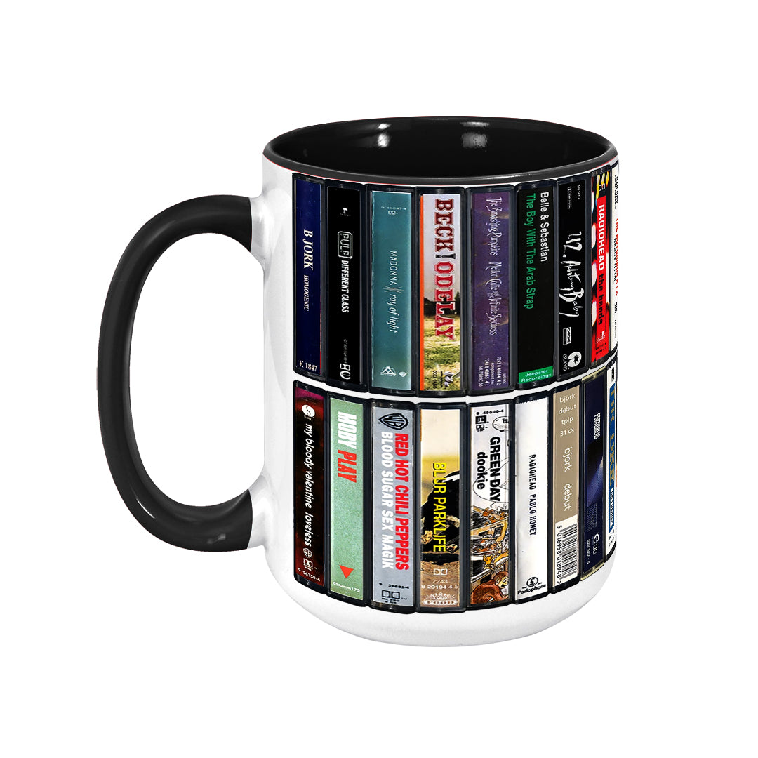 90s Music Albums Cassette Collection Retro Accent Edge-to-Edge Printed Mug