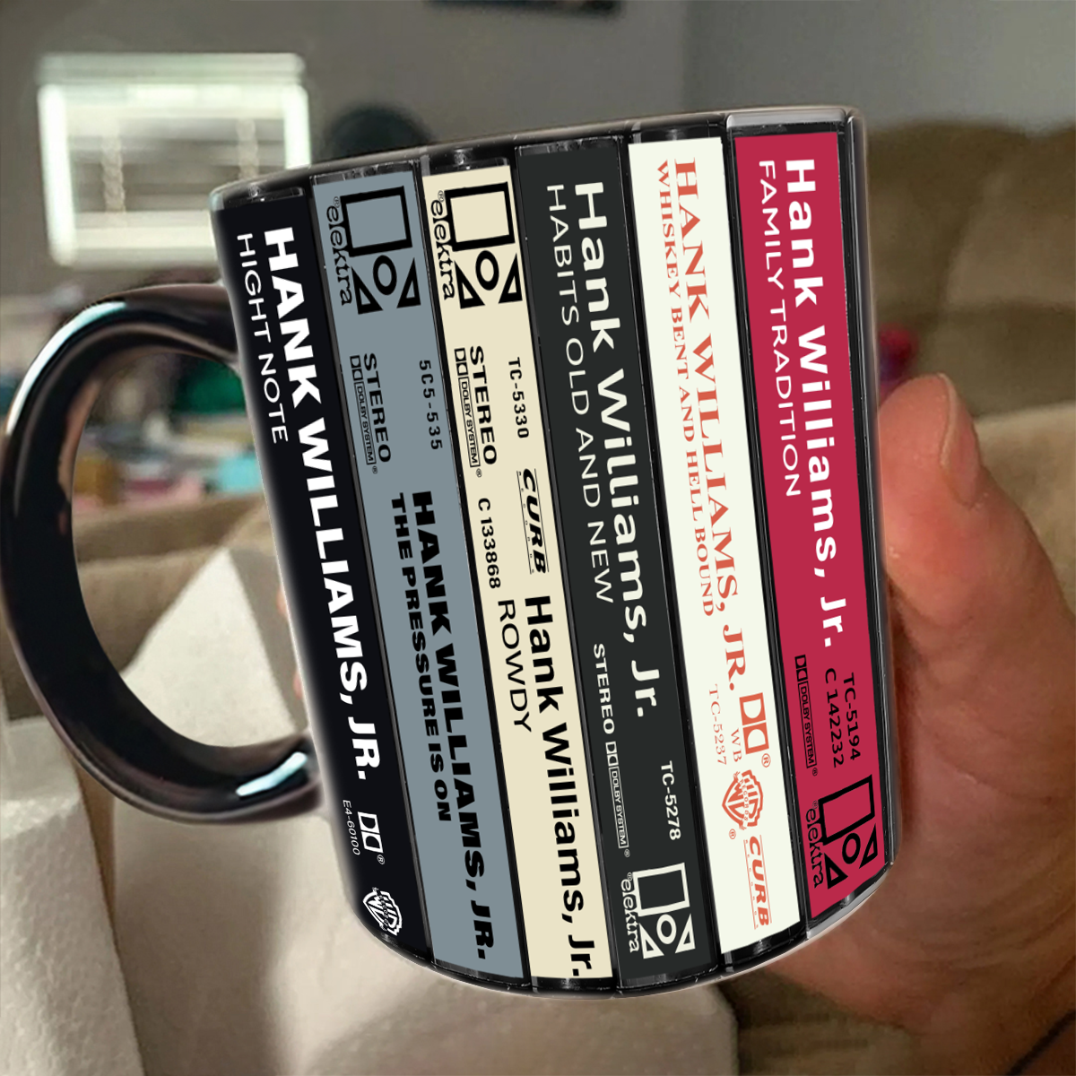 Hank Williams Jr. Albums Cassette Collection Retro Accent Mug