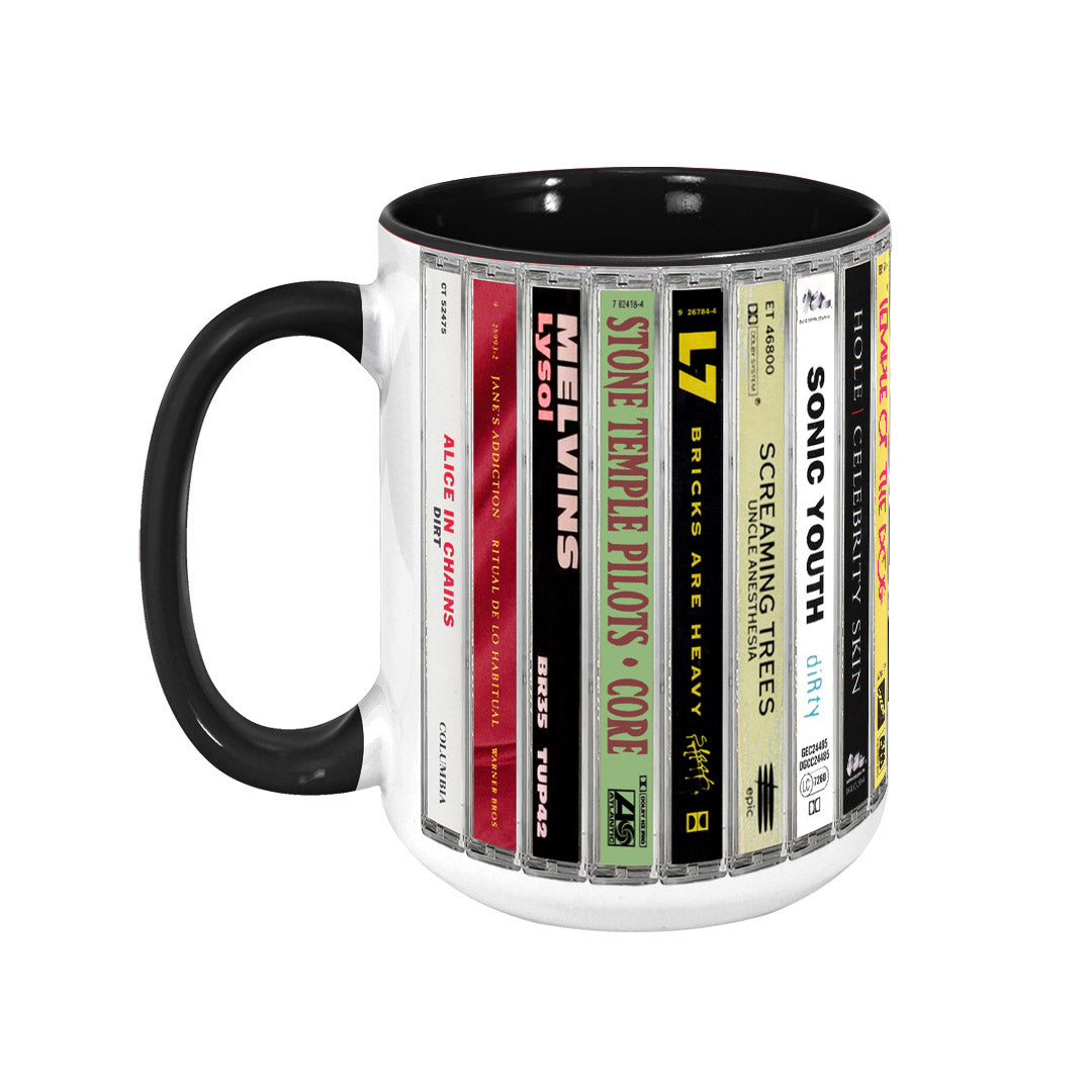 Classic Grunge Bands Albums Cassette Collection Retro Accent Edge-to-Edge Printed Mug