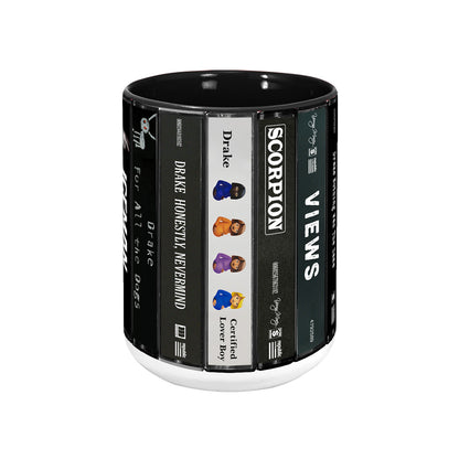 Drake Albums Cassette Collection Retro Accent Edge-to-Edge Printed Mug