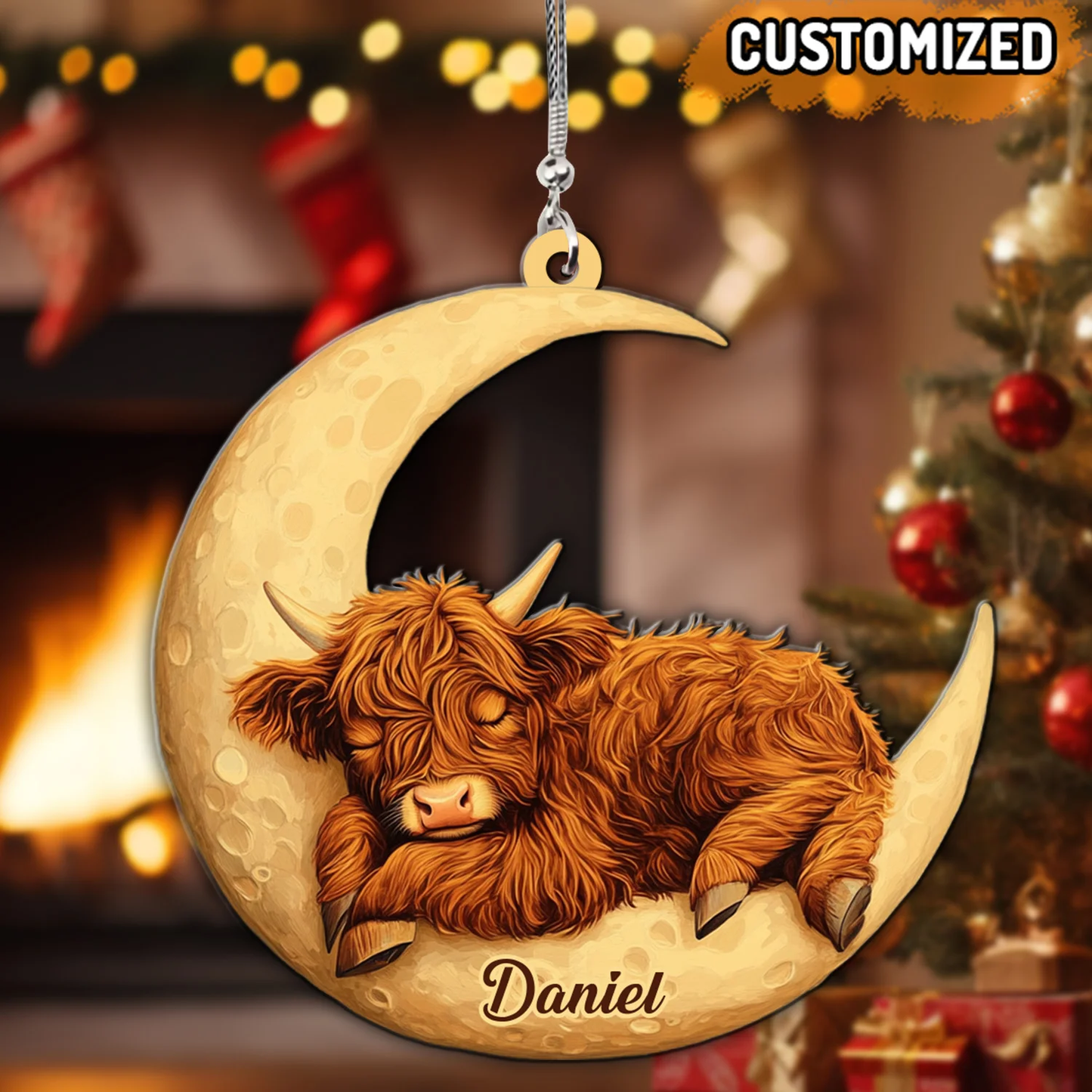 Cow Cute Sleep Moon Acrylic Ornament