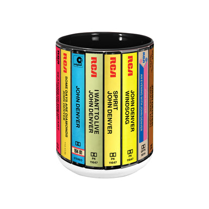 John Denver Albums Cassette Collection Retro Accent Edge-to-Edge Printed Mug