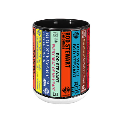 Rod Stewart Albums Cassette Collection Retro Accent Edge-to-Edge Printed Mug