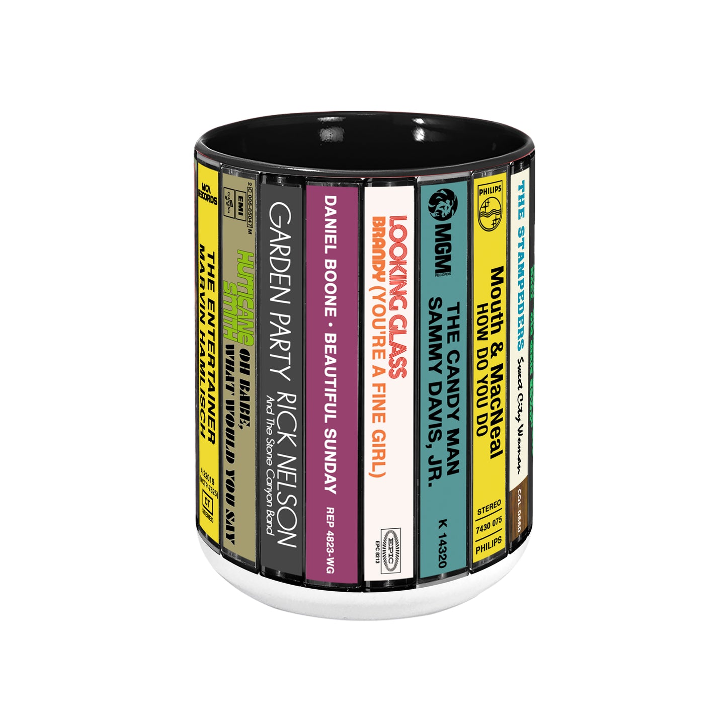 70s Pop Songs Albums Cassette Collection Retro Accent Edge-to-Edge Printed Mug - Volume 2