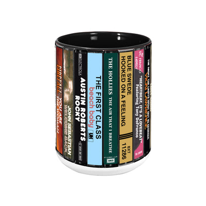 70s Pop Songs Albums Cassette Collection Retro Accent Edge-to-Edge Printed Mug - Volume 1