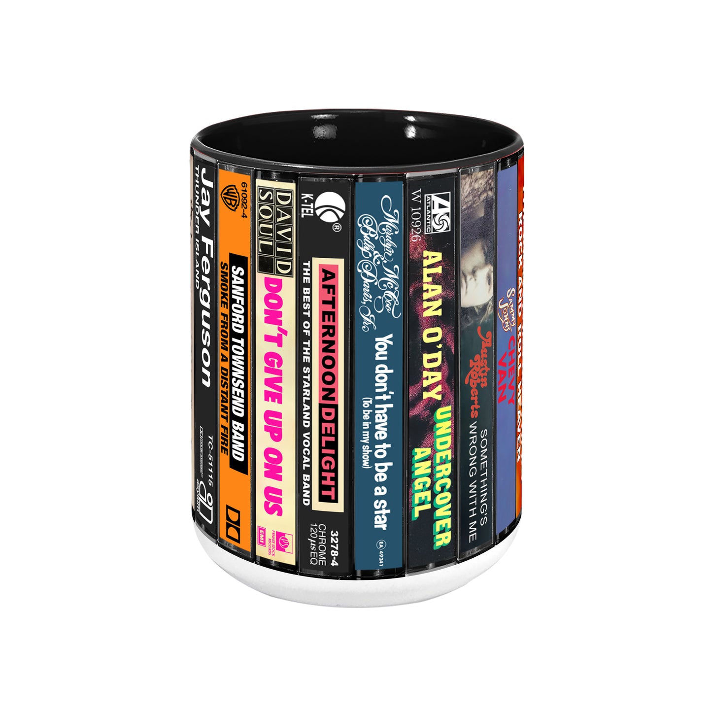 70s Pop Songs Albums Cassette Collection Retro Accent Edge-to-Edge Printed Mug - Volume 4