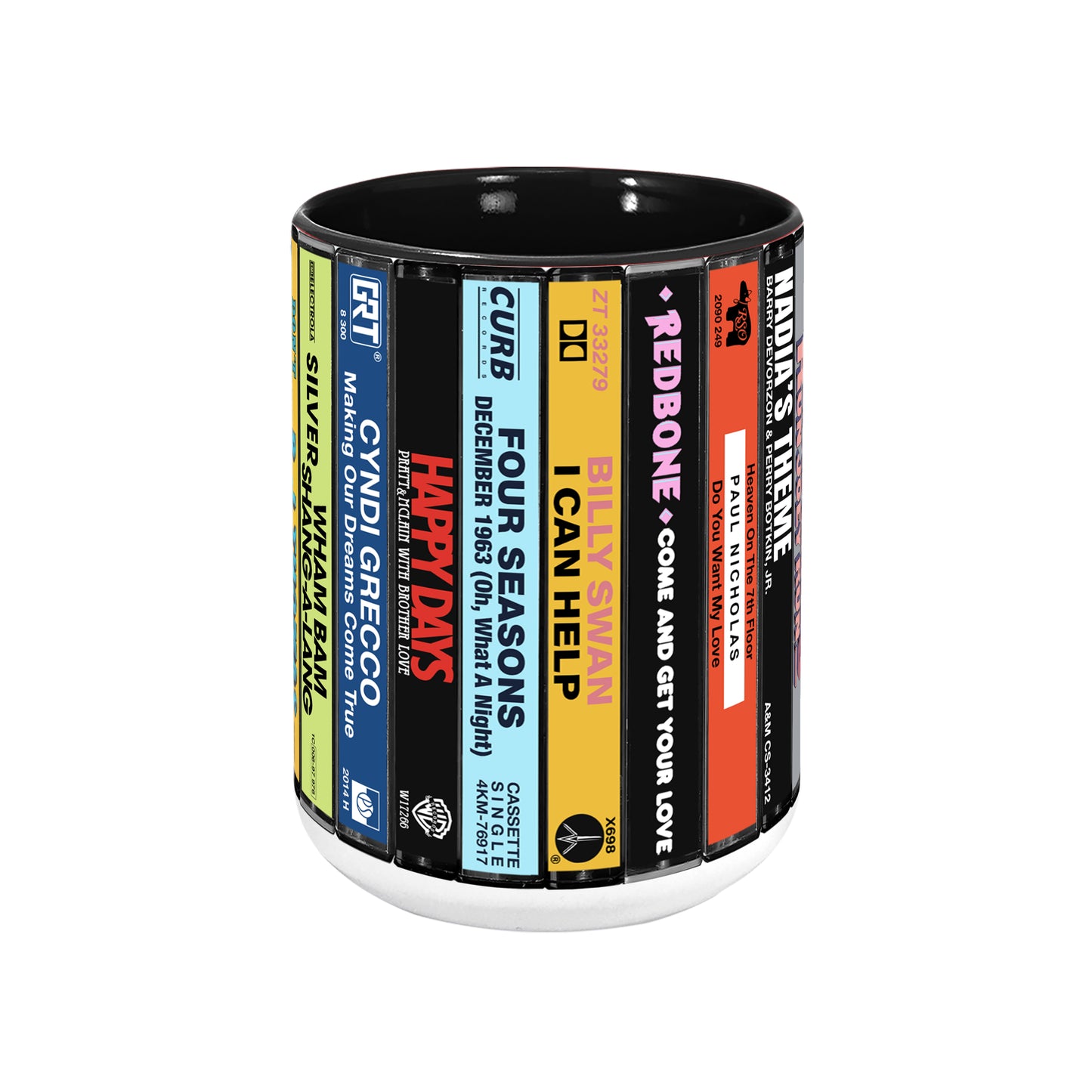 70s Pop Songs Albums Cassette Collection Retro Accent Edge-to-Edge Printed Mug - Volume 3