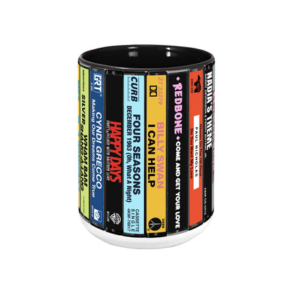 70s Pop Songs Albums Cassette Collection Retro Accent Edge-to-Edge Printed Mug - Volume 3