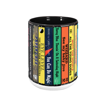 UK Pop Hits Early 70s Albums Cassette Collection Retro Accent Edge-to-Edge Printed Mug