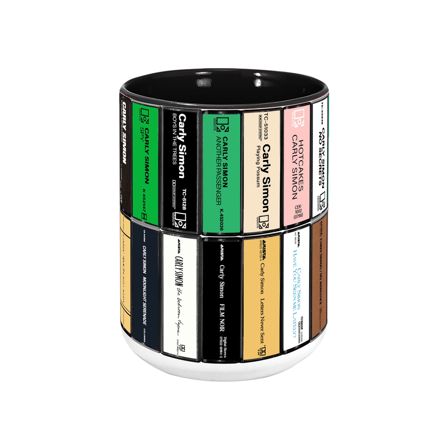 Carly Simon Albums Cassette Collection Retro Accent Edge-to-Edge Printed Mug