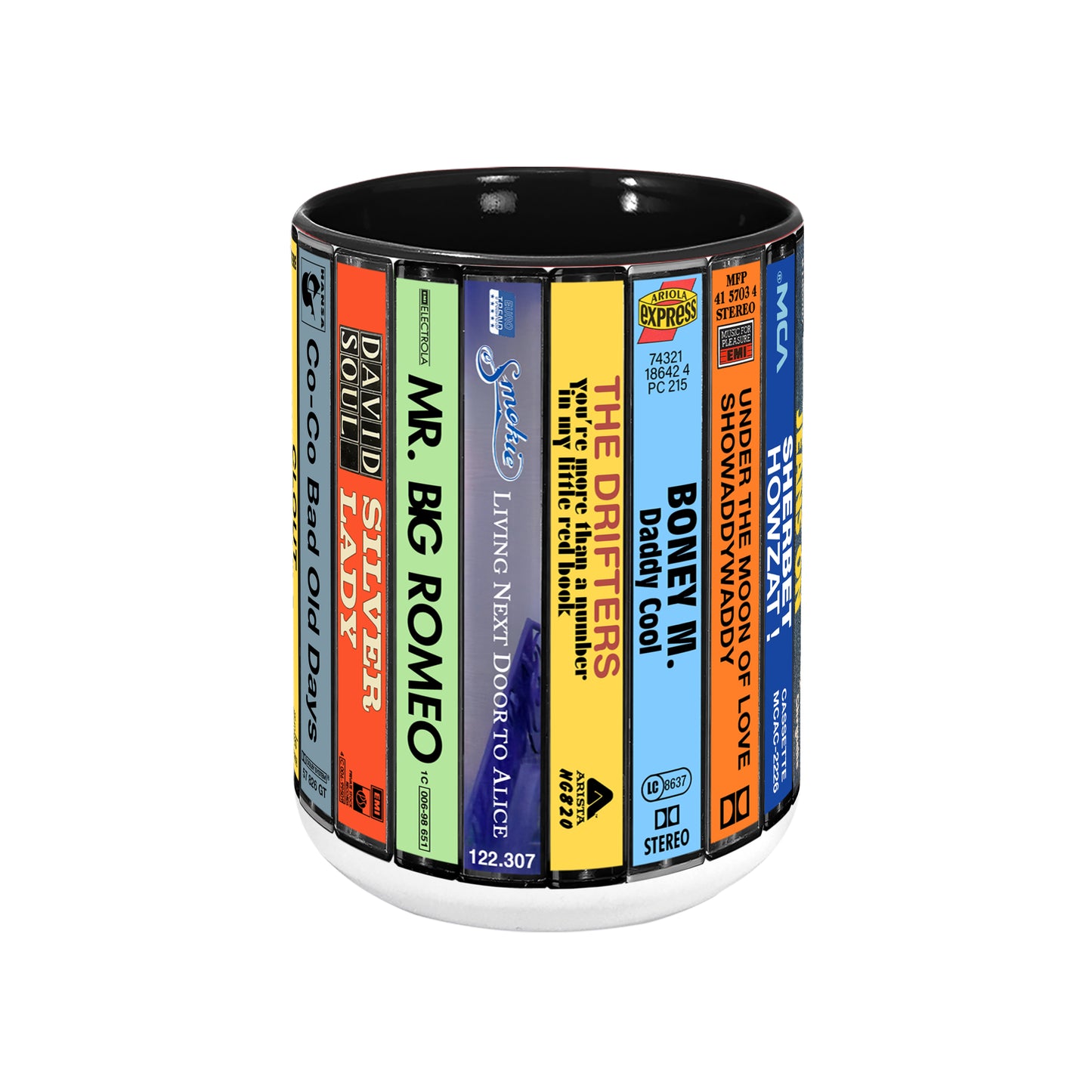 UK Pop Hits Late 70s Albums Cassette Collection Retro Accent Edge-to-Edge Printed Mug