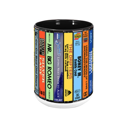 UK Pop Hits Late 70s Albums Cassette Collection Retro Accent Edge-to-Edge Printed Mug