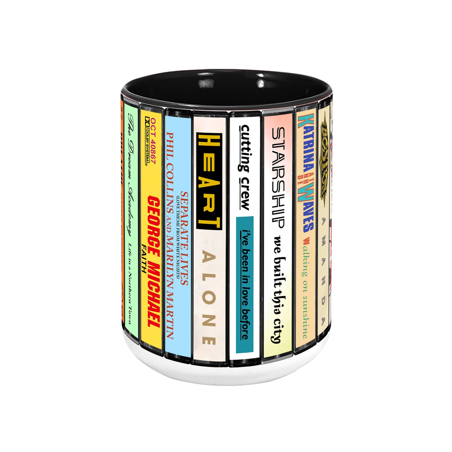 80s POP Singles Collection Albums Cassette Collection Retro Accent Edge-to-Edge Printed Mug - Collection 2