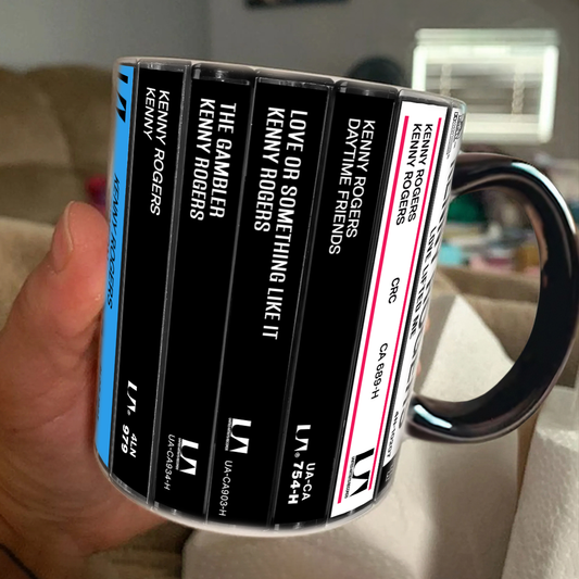 Kenny Rogers Albums Cassette Collection Retro Accent Edge-to-Edge Printed Mug