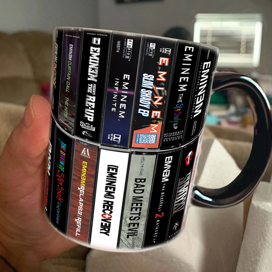Eminem Albums Cassette Collection Retro Accent Edge-to-Edge Printed Mug- Extended Version