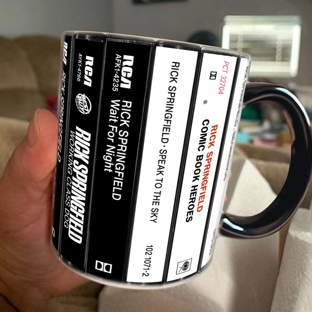 Rick Springfield Albums Cassette Collection Retro Accent Edge-to-Edge Printed Mug