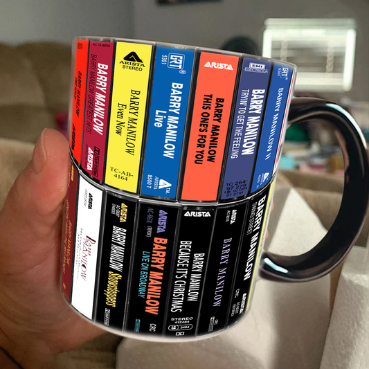 Barry Manilow Albums Cassette Collection Retro Accent Edge-to-Edge Printed Mug - Extended Version