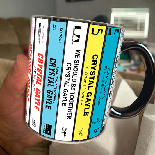Crystal Gayle Albums Cassette Collection Retro Accent Edge-to-Edge Printed Mug