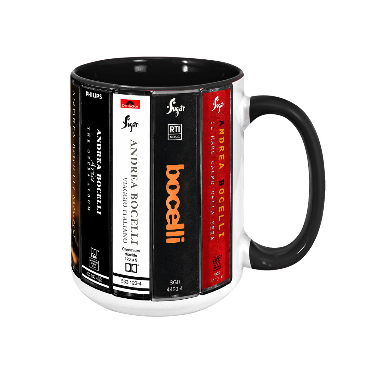 Andrea Bocelli Albums Cassette Collection Retro Accent Mug