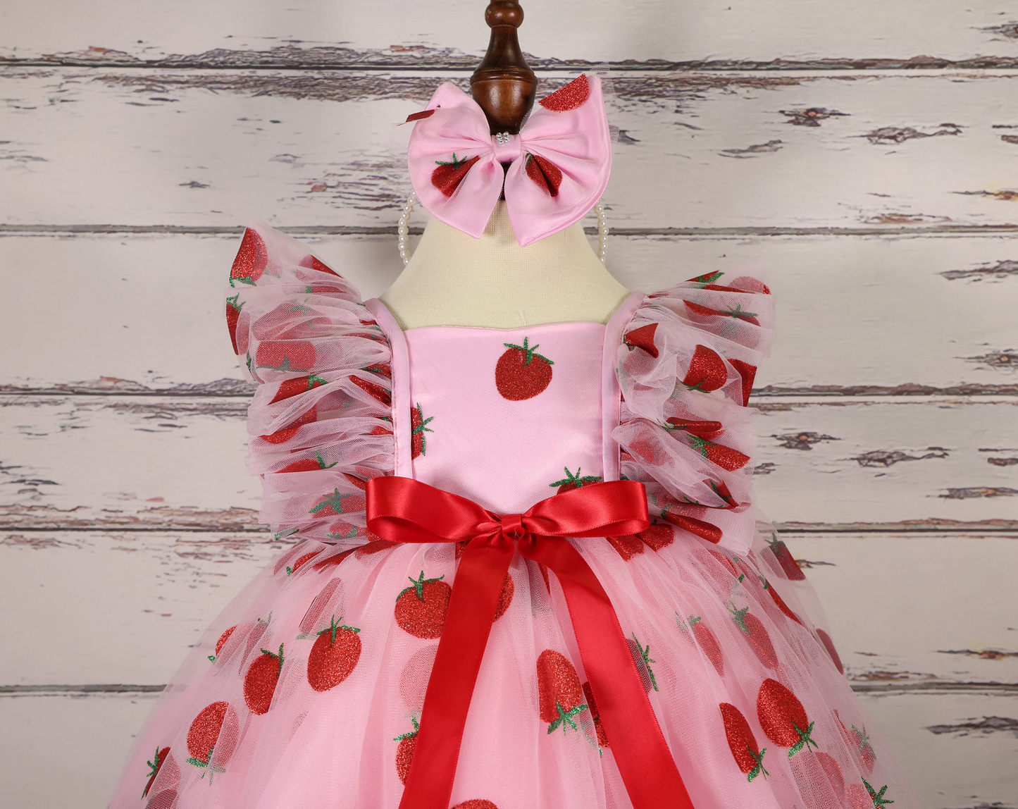 FLUFFY BABY DRESS | Red Flower Strawberry Sequin Baby Dresses | Baby Birthday Outfit | Gift For Baby Girls | Fruit Print Elegant Baby Dress