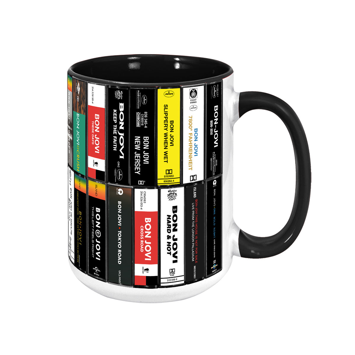 Bon Jovi Albums Cassette Collection Retro Accent Mug - Extended Version