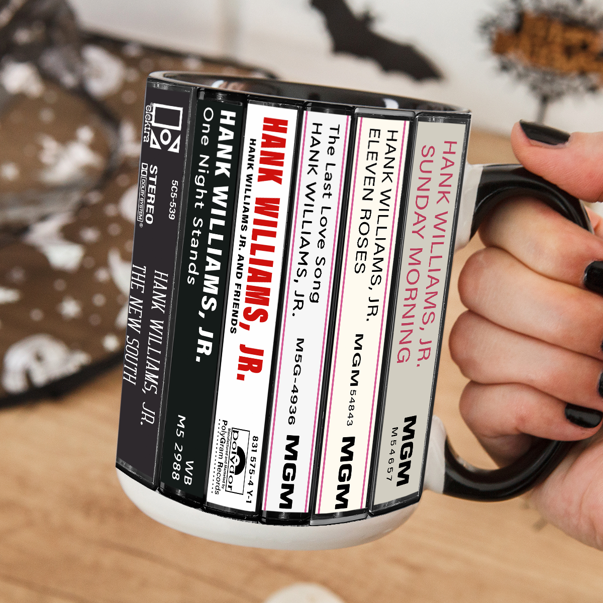 Hank Williams Jr. Albums Cassette Collection Retro Accent Mug